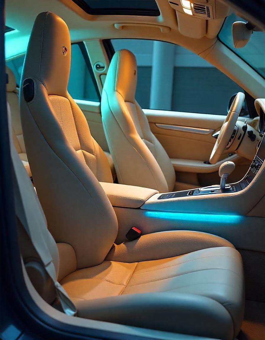 Close view of Porsche interior leather colour and stitching