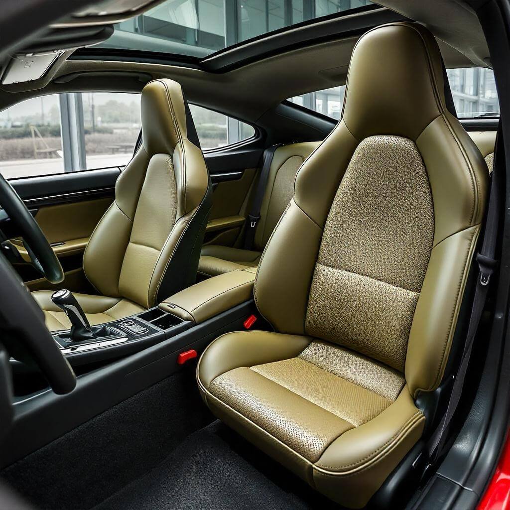 Porsche leather interior prepared for upholstery restoration in Dubai
