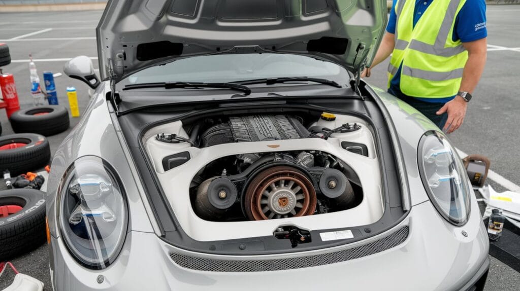 Porsche in the workshop determining it's starting issues.