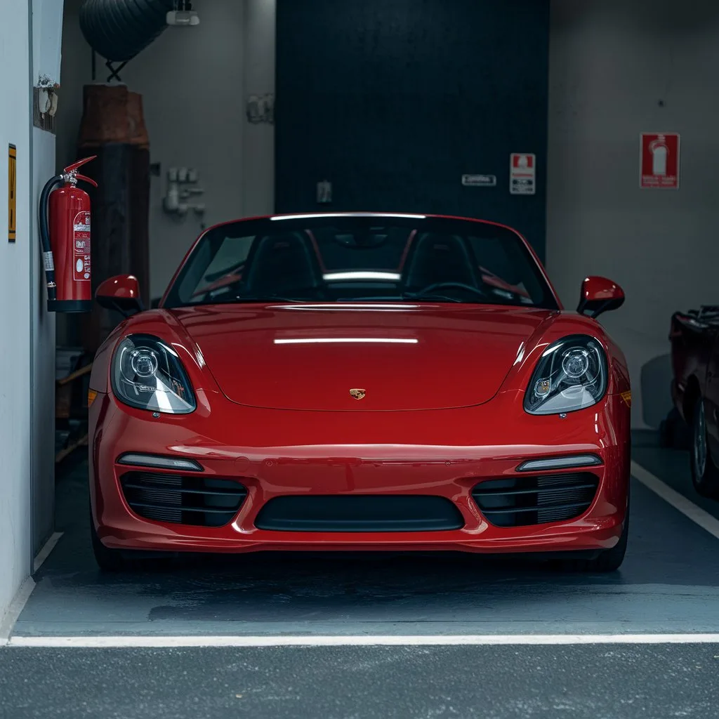 Porsche Boxster inside a workshop