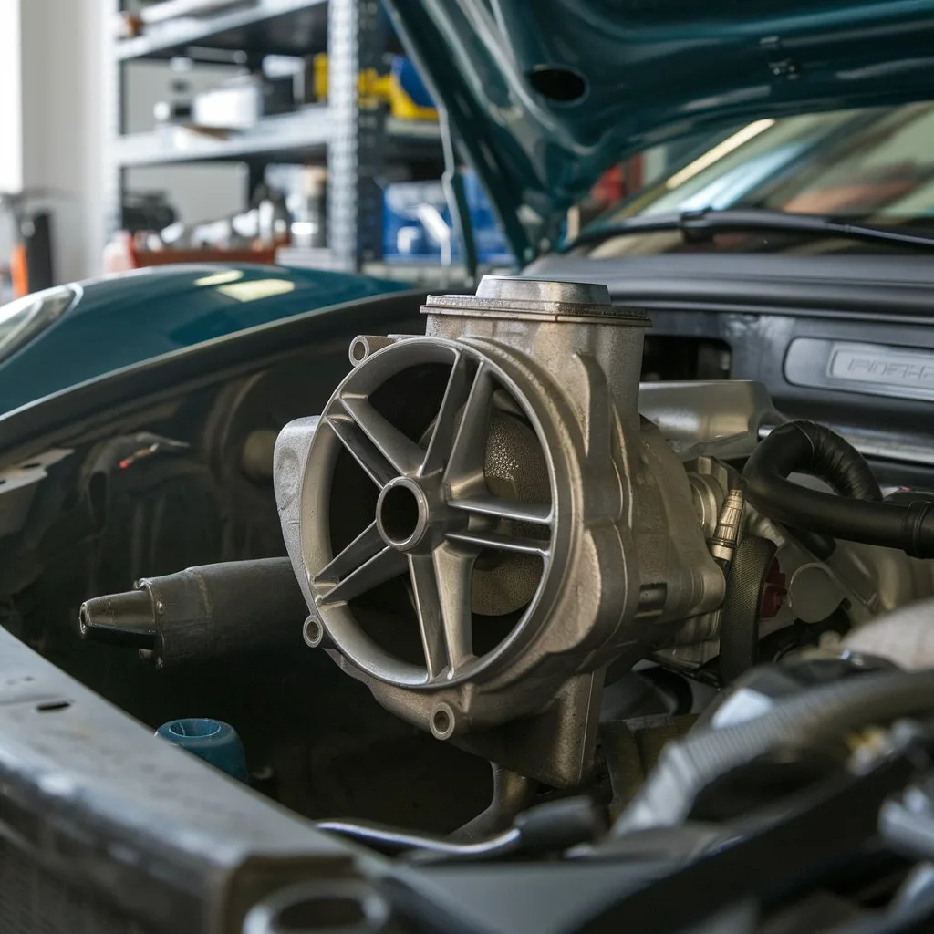 Porsche Boxster water pump prepared for replacement