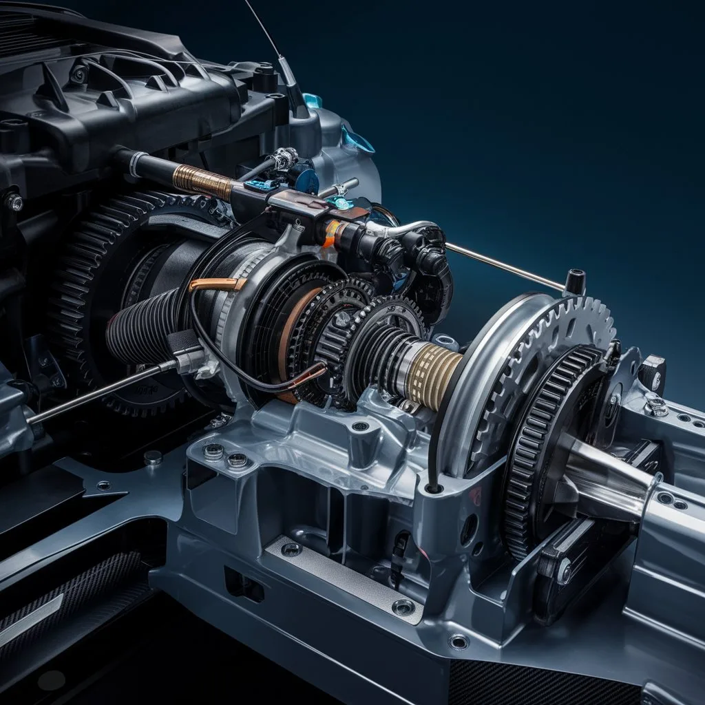 Porsche Macan transmission assembly prepared for workshop repair