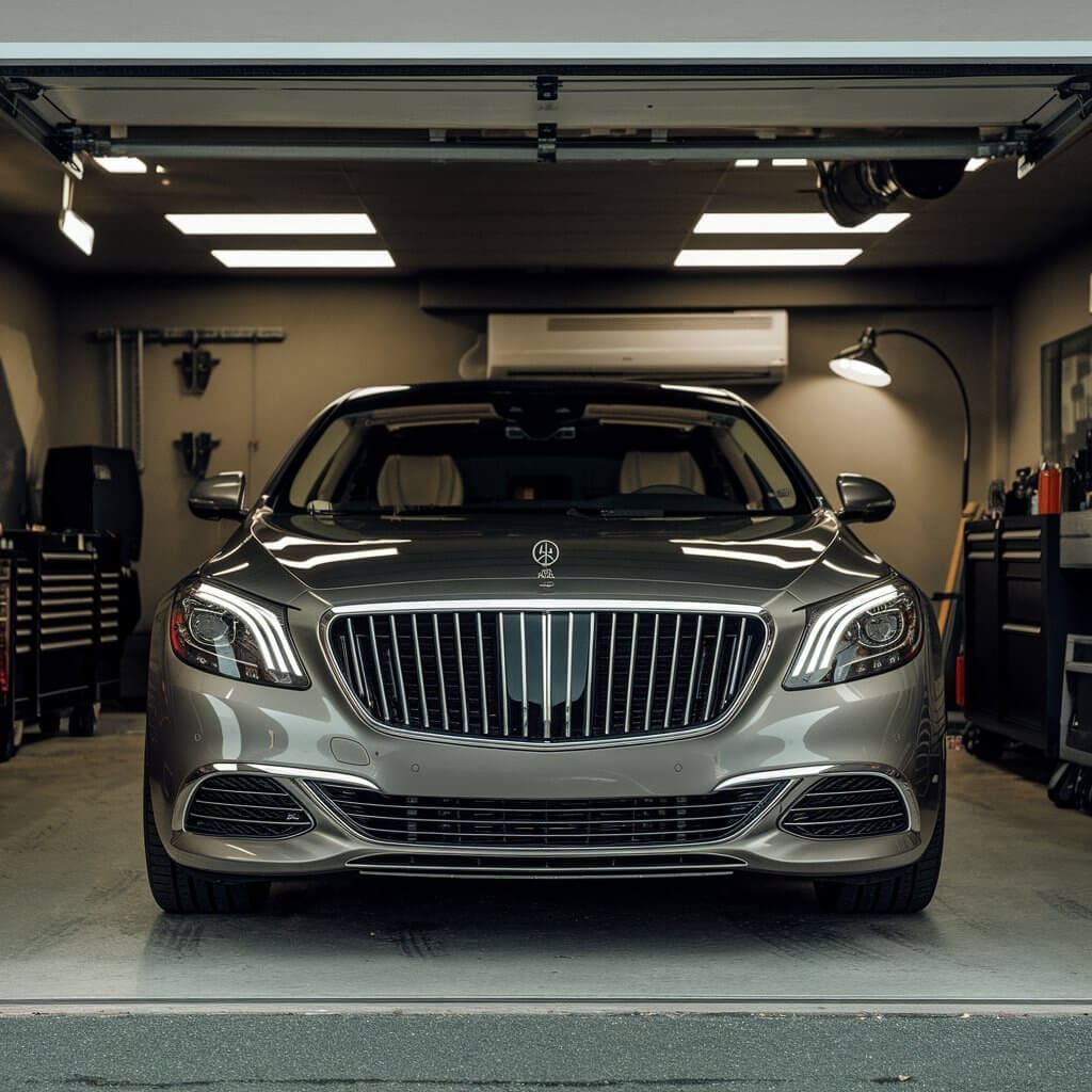 Maybach parked in a luxury garage