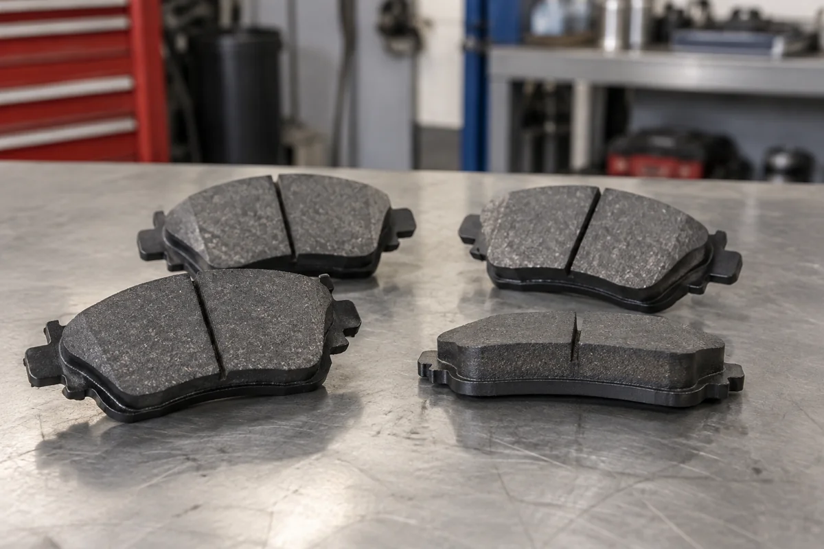 New brake pads showing friction material and steel backing plates