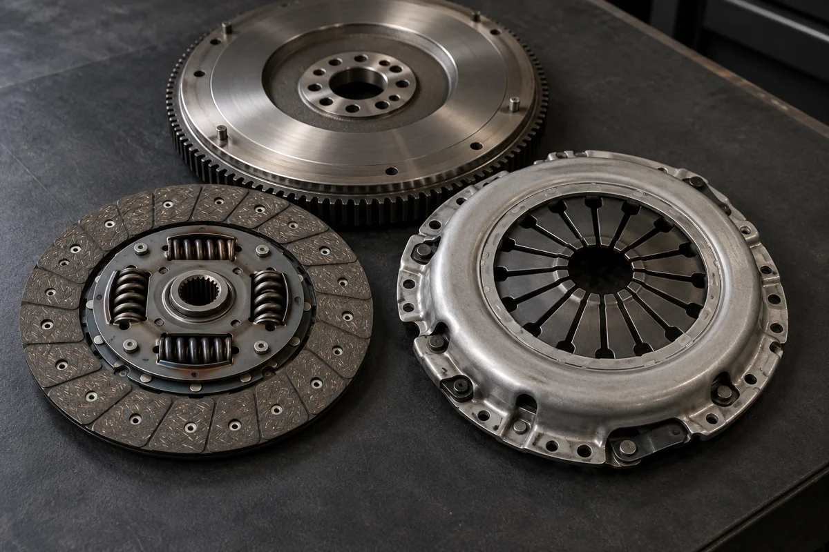 Clutch and dual-mass flywheel components arranged for inspection