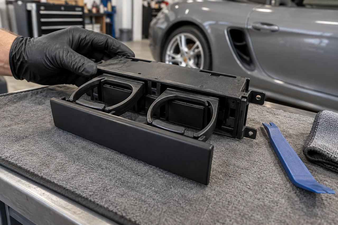 Cup holder cassette on a protective workshop mat