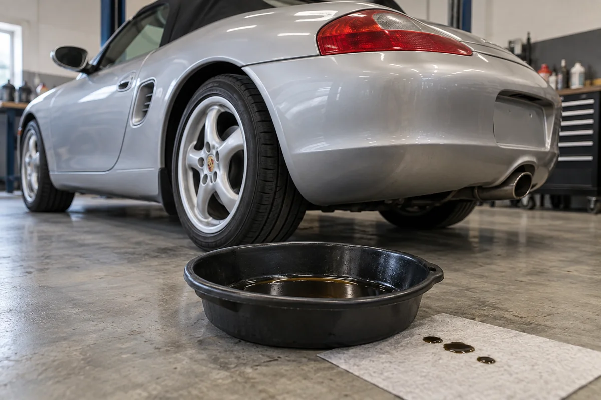 Porsche Boxster checked for an external engine-oil leak