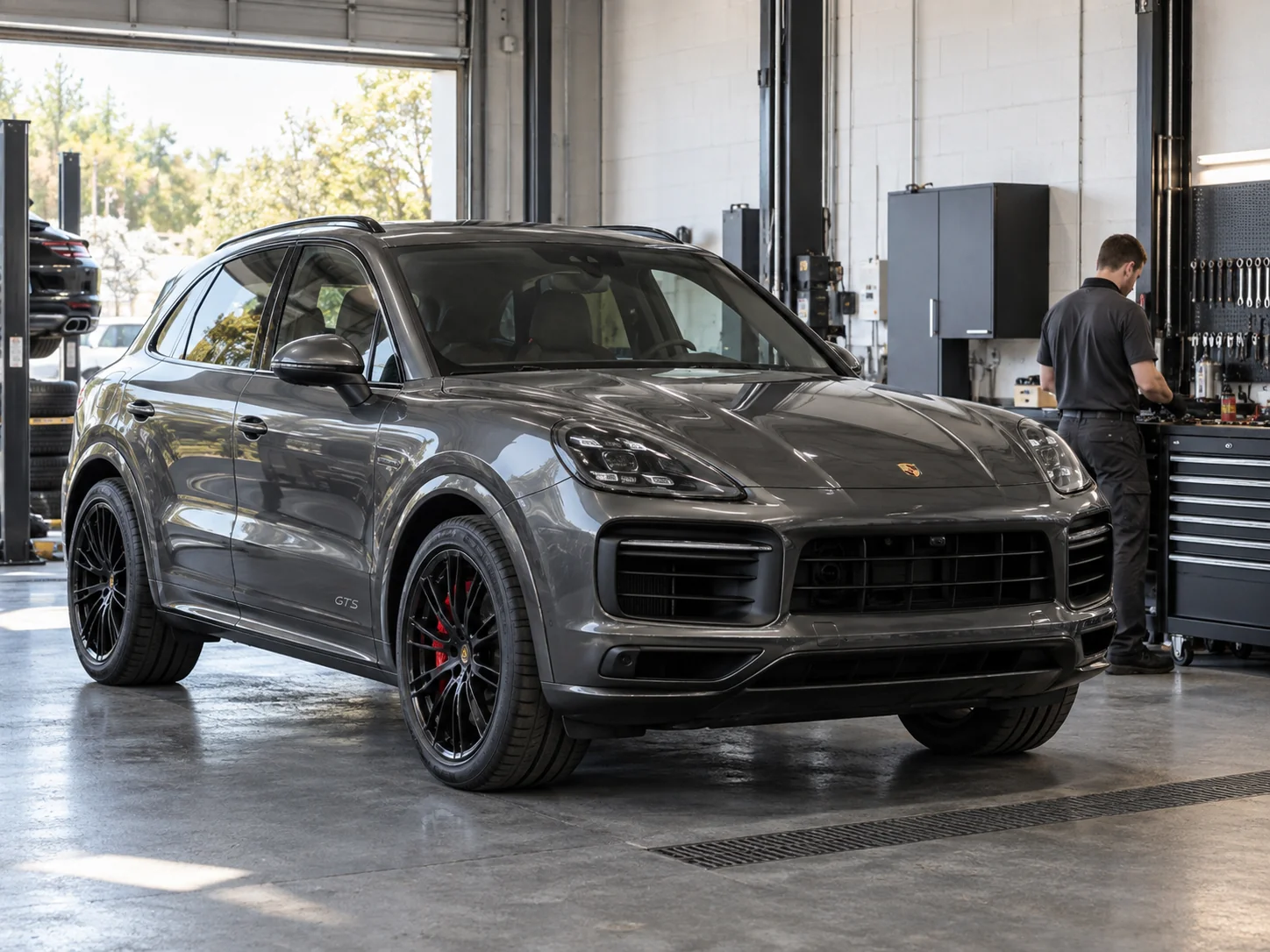 Porsche Cayenne in a workshop