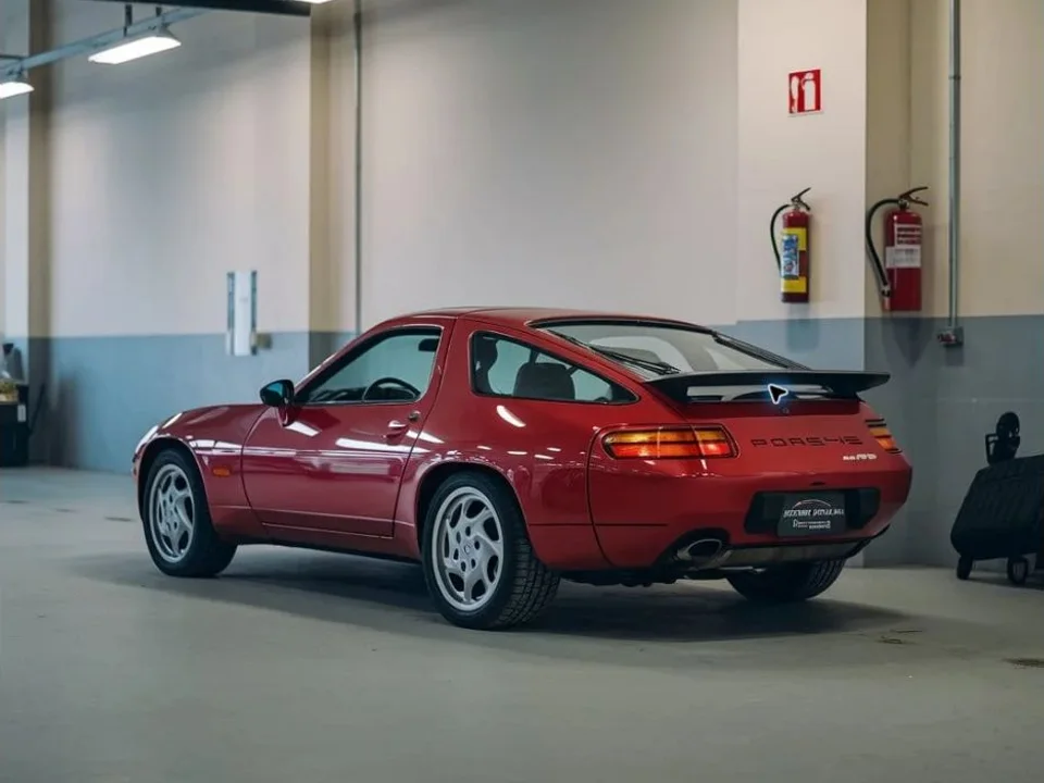 Classic Porsche 928 undergoing repair and condition assessment in Dubai