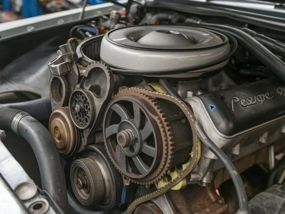 Porsche 928 V8 timing belt area during water pump service