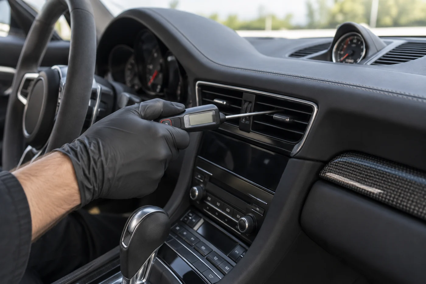 Temperature probe at a Porsche cabin vent