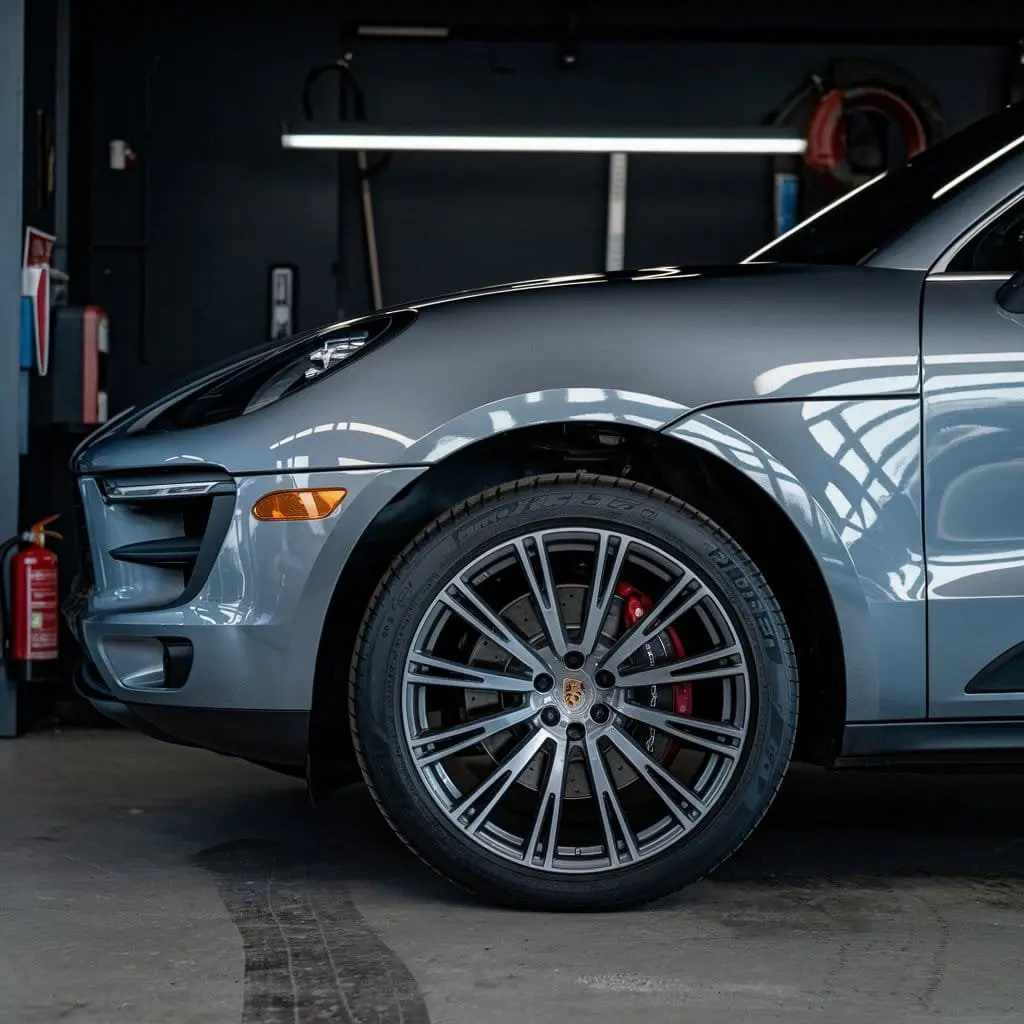 Porsche Macan wheel and tyre checked before transfer case diagnosis