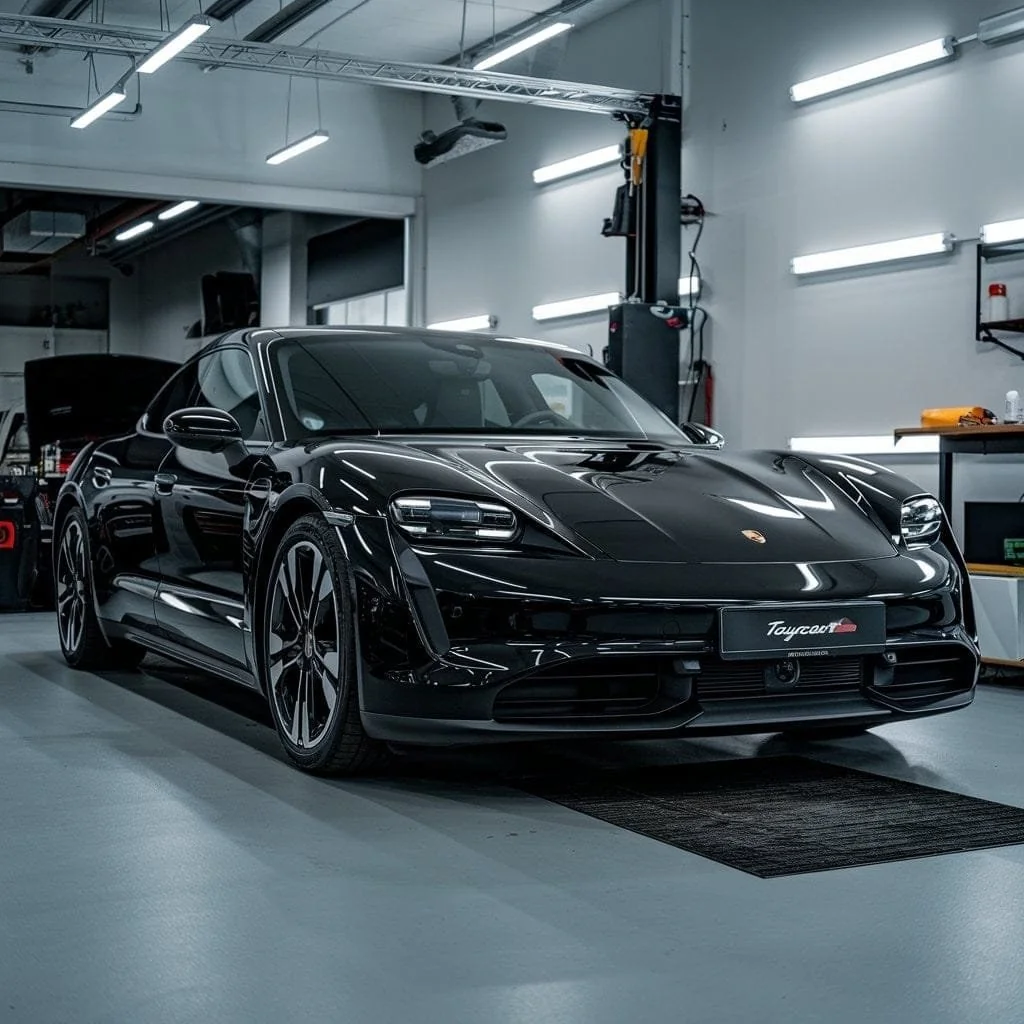 Black Porsche with a clean gloss paint finish