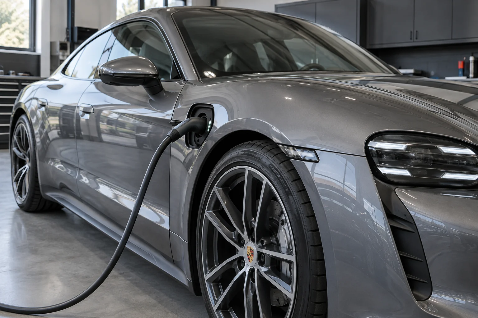 Porsche Taycan charging connection checked during workshop maintenance